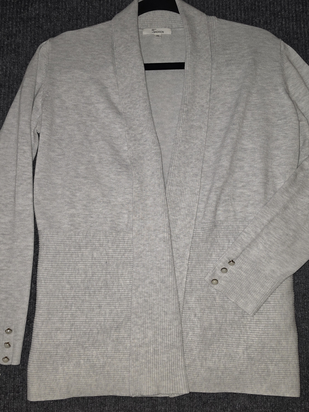 89th & Madison Light Gray Open-Front Ribbed Cardigan